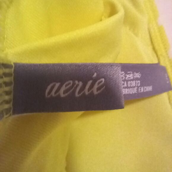 Aerie High Neck Crop Halter Swimsuit Top-Large-Tie Front-Yellow Stripe-Lined - Picture 5 of 8